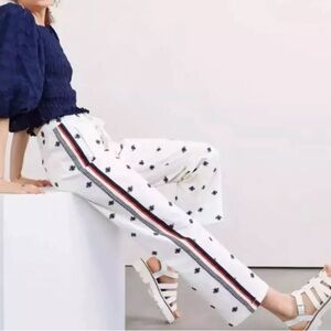 Maeve Anthropologie Bumble Bee Embroidered Track Pants Side Stripe Womens XS